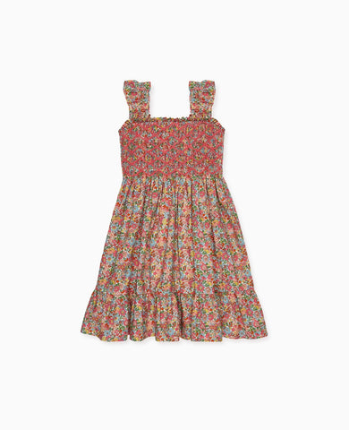 Coral Floral Evelia Girl Made With Liberty Fabric Hand-Smocked Dress