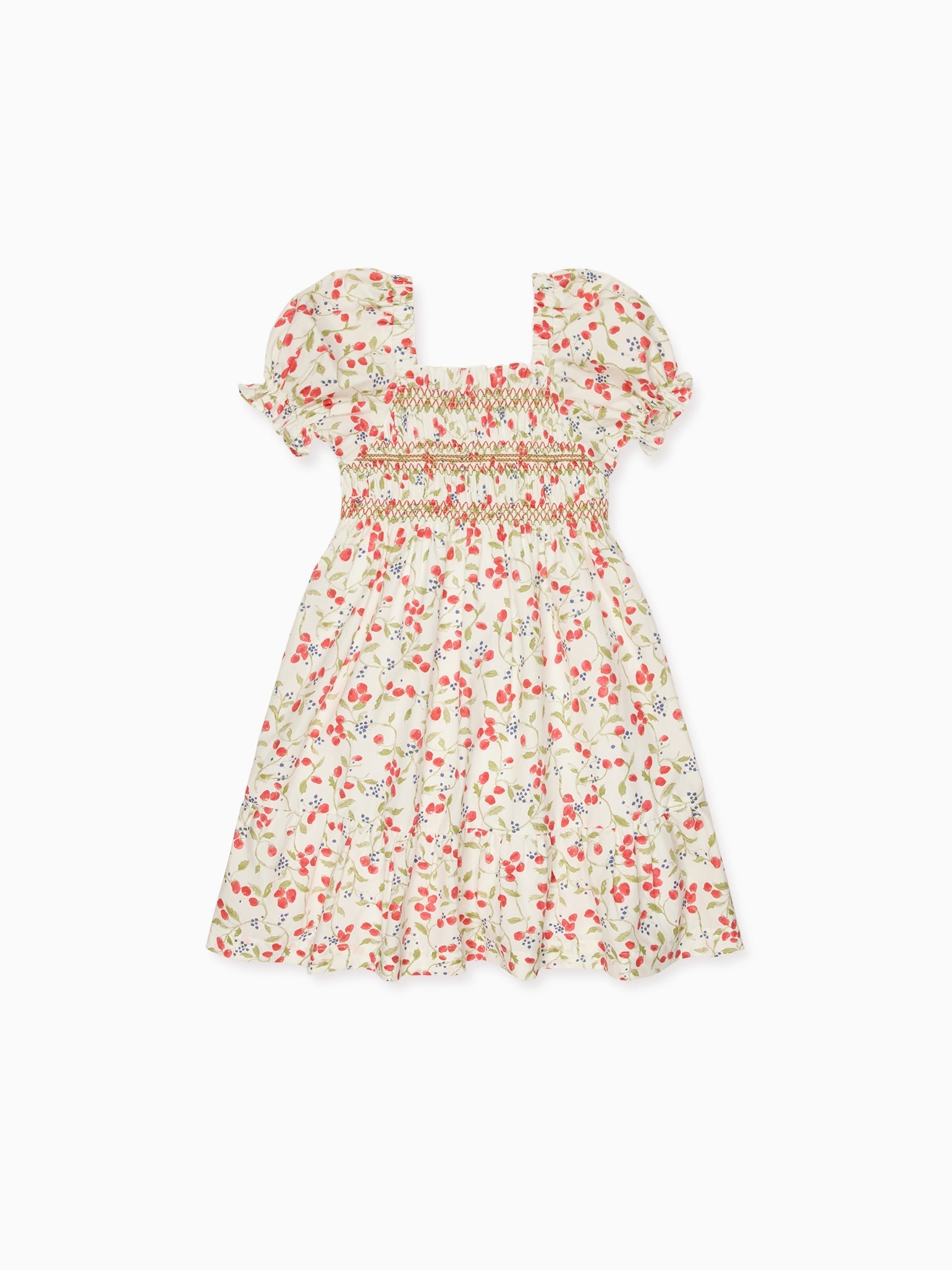 Strawberry Floral Elara Girl Hand-Smocked Dress