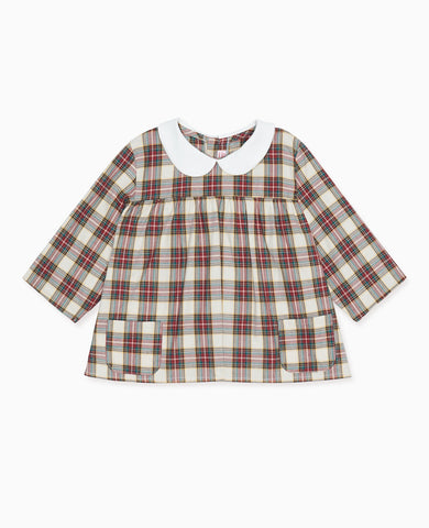 Ivory Tartan Elisa Long Sleeve Baby Shirt