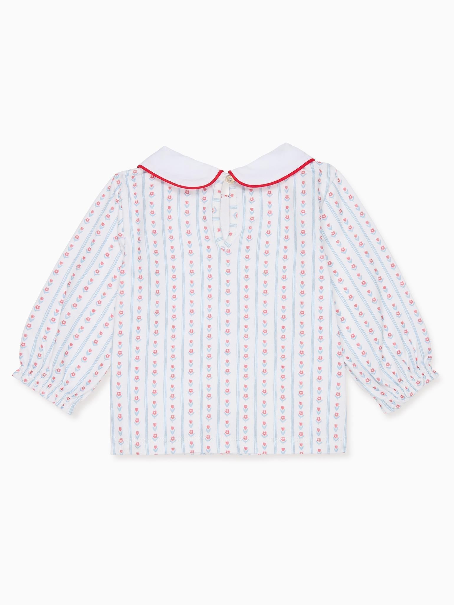 Blue Stripe Elisia Long Sleeve Baby Girl Top