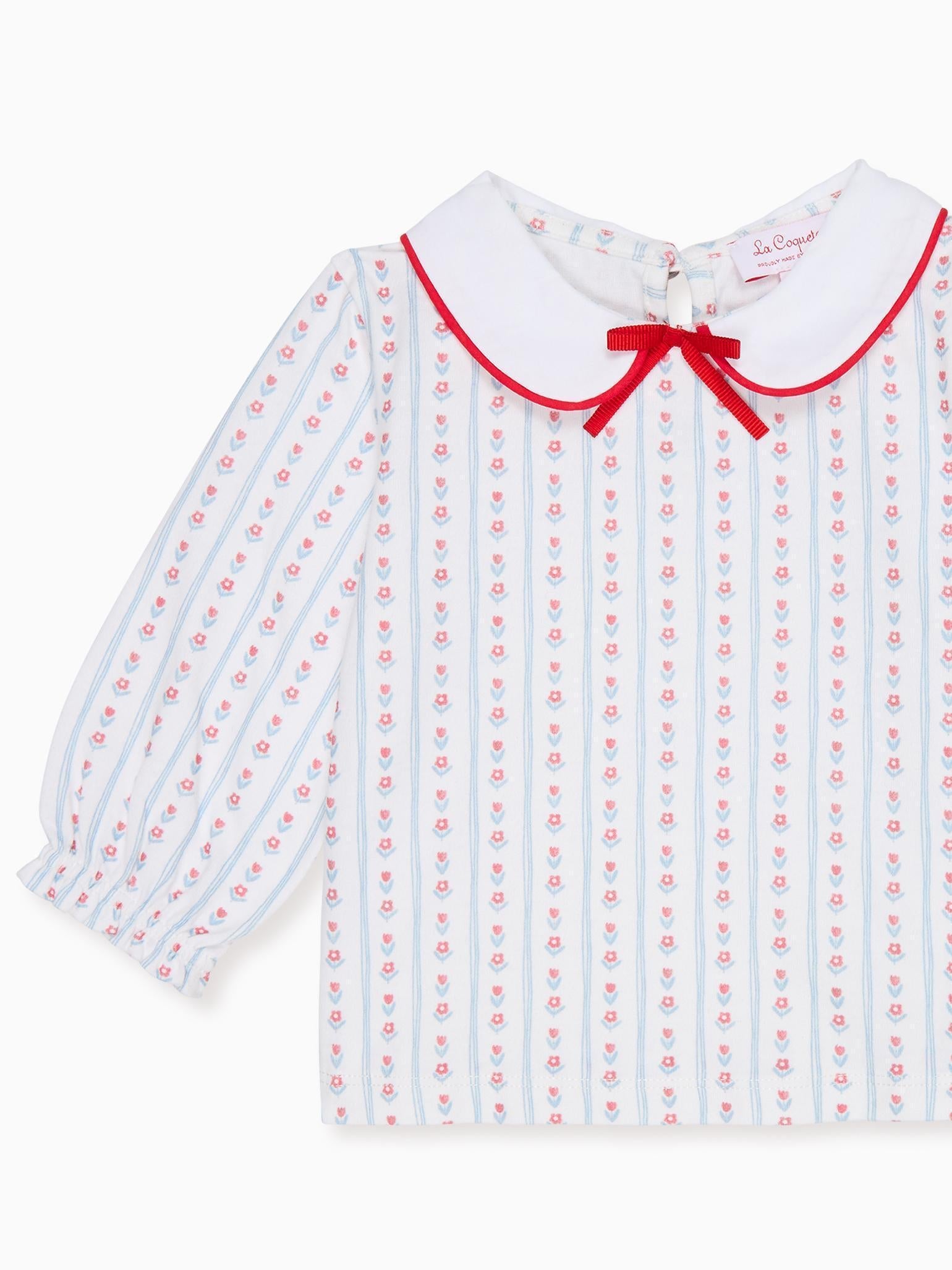Blue Stripe Elisia Long Sleeve Baby Girl Top
