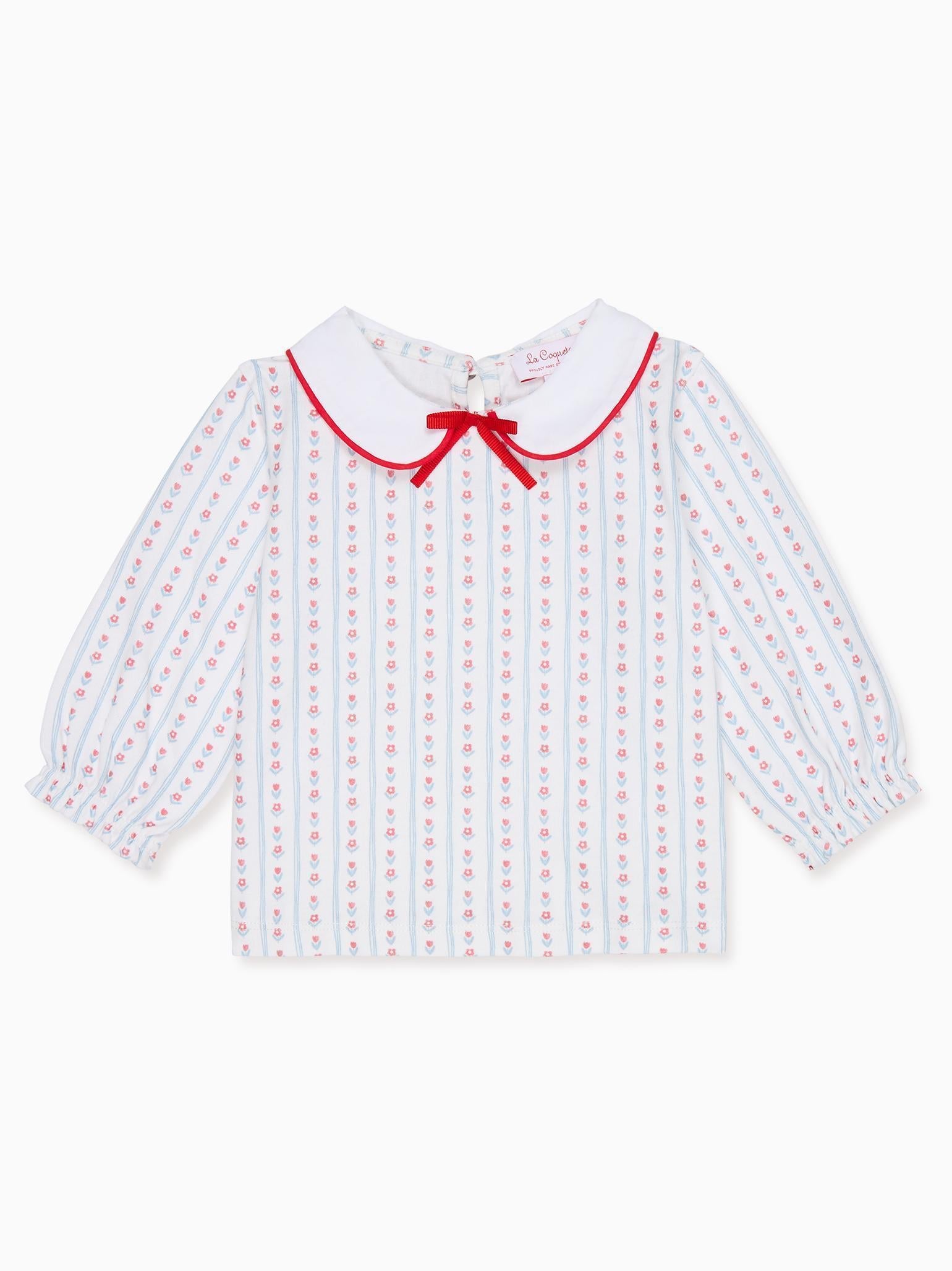Blue Stripe Elisia Long Sleeve Baby Girl Top