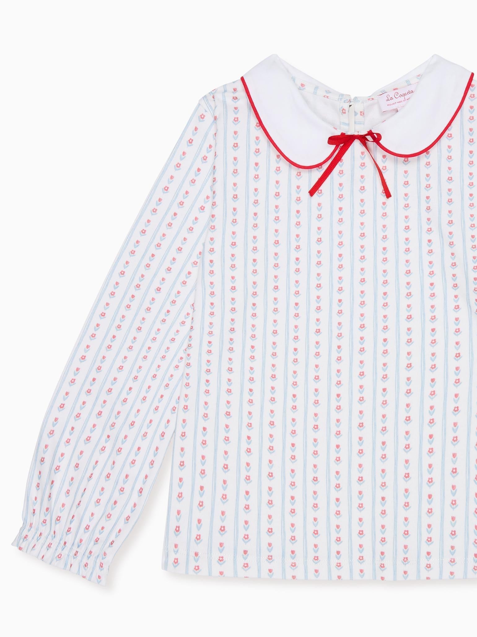Blue Stripe Elisia Long Sleeve Girl Top