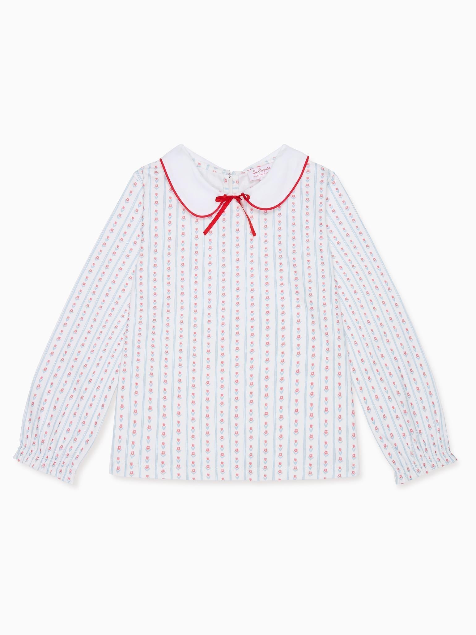 Blue Stripe Elisia Long Sleeve Girl Top