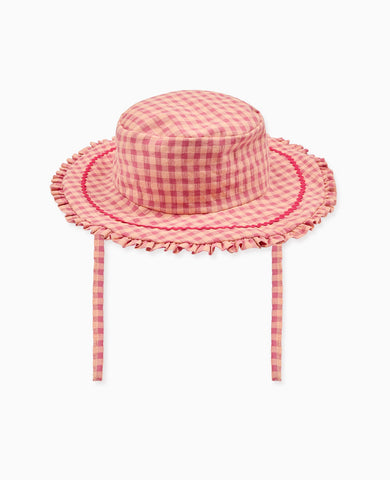 Pink Gingham Emilia Cotton Baby Girl Hat