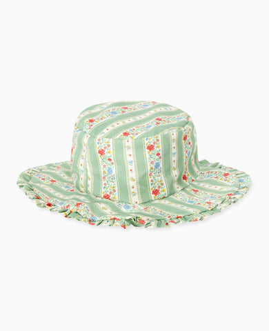 Sage Floral Stripe Emilia Girl Hat