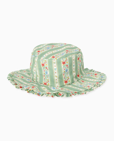 Sage Floral Stripe Emilia Girl Hat