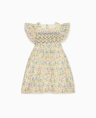 Ivory Floral Estefana Girl Hand-Smocked Dress