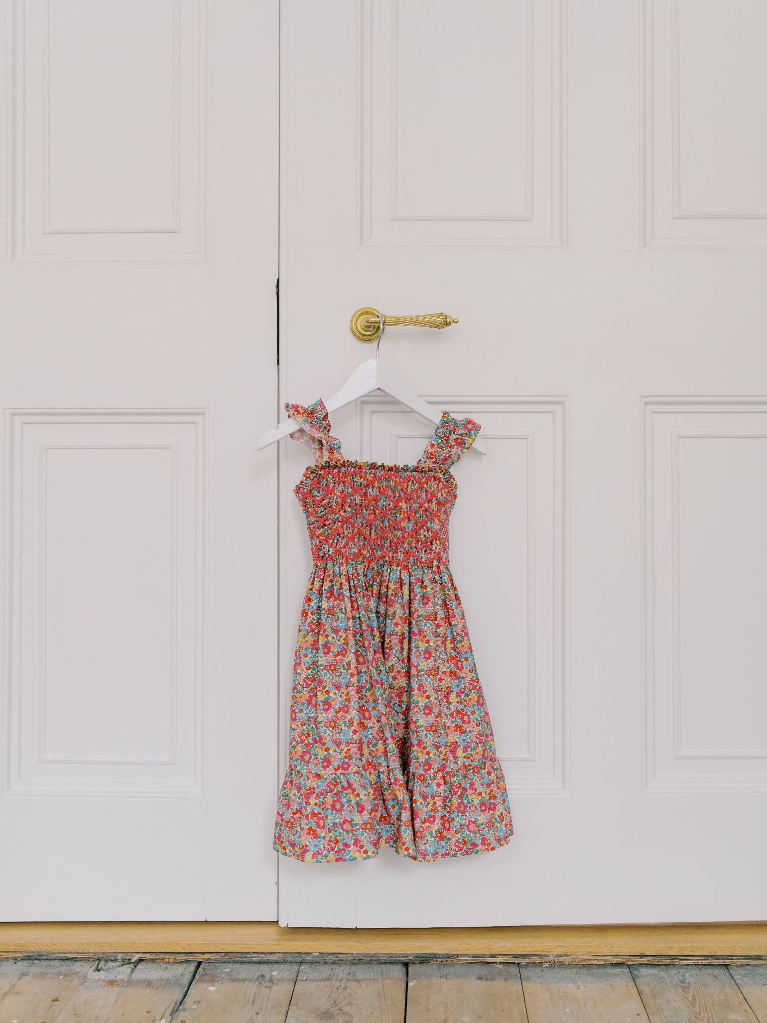 Coral Floral Evelia Girl Made With Liberty Fabric Hand-Smocked Dress