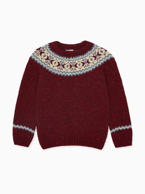 Burgundy Fair Isle Merino Kids Jumper