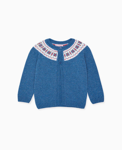 Dusty Blue Fair Isle Merino Baby Cardigan