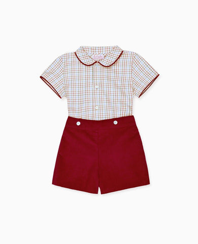 Burgundy Check Fantino Baby Boy Set
