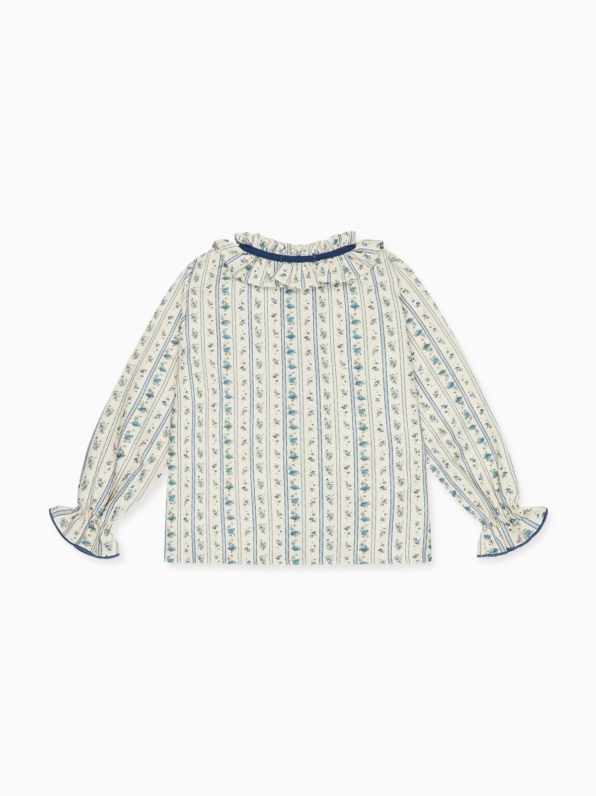 Blue Floral Stripe Felixa Long Sleeve Baby Girl Shirt