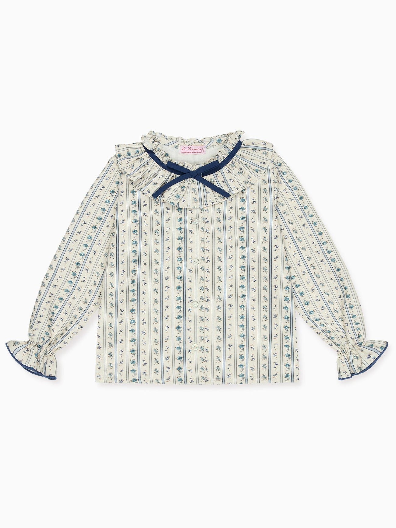 Blue Floral Stripe Felixia Long Sleeve Girl Shirt