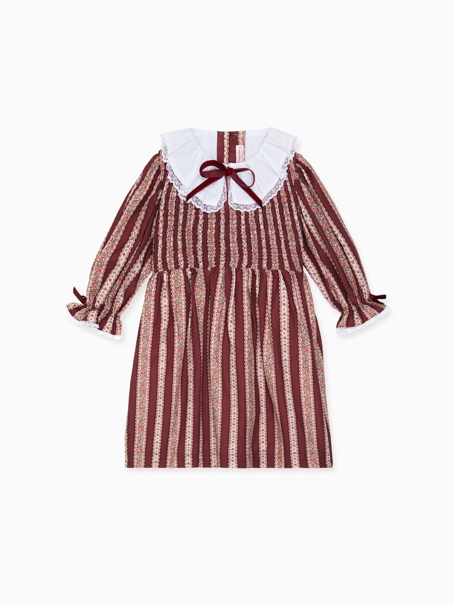 Burgundy Floral Stripe Festa Girl Hand-Smocked Dress