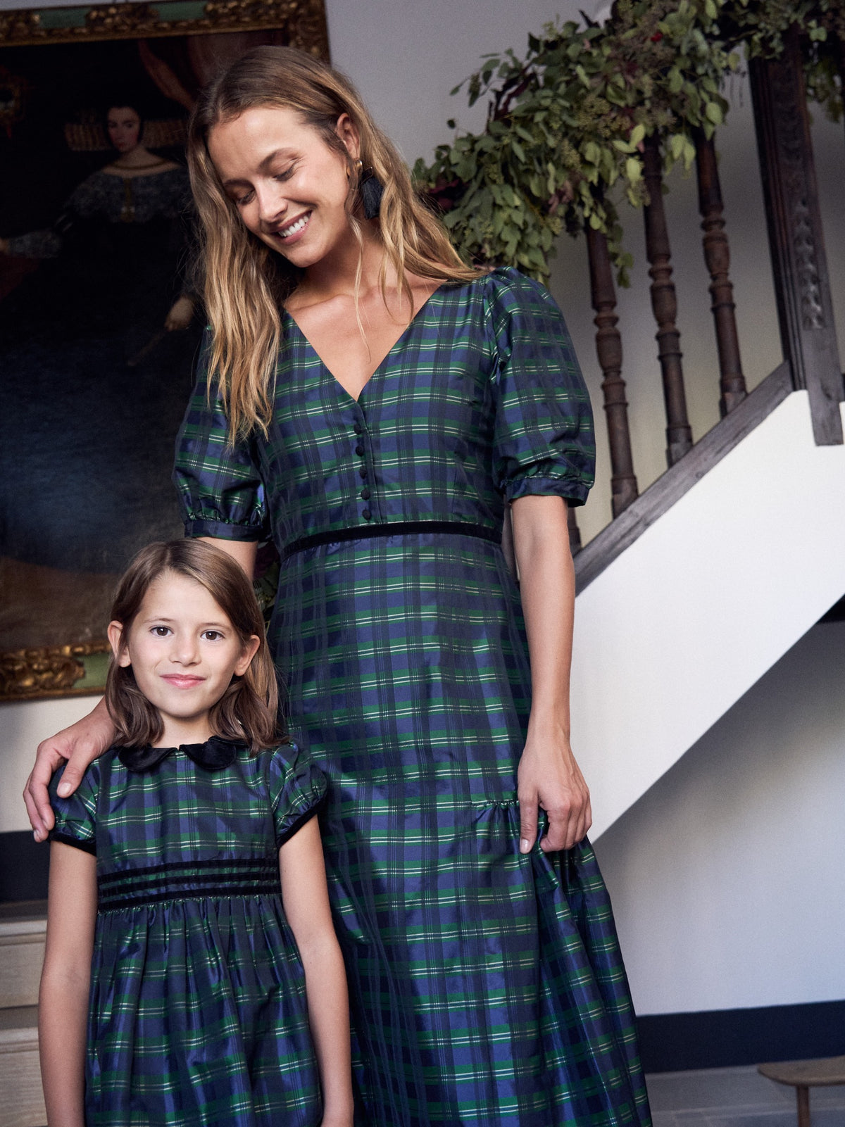 Navy Check Valentina Taffeta Girl Dress