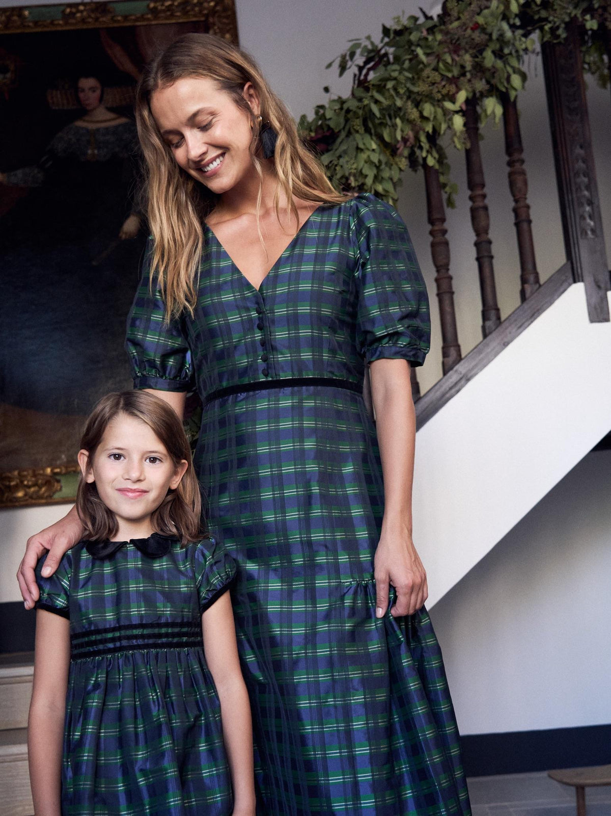 Navy Check Flavia Women Long Dress