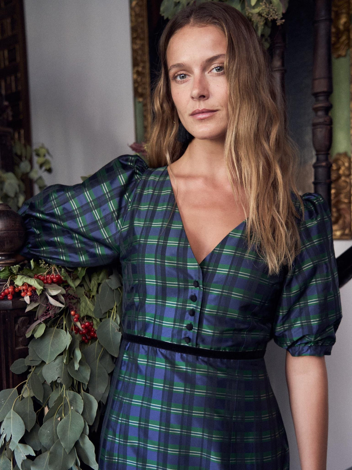 Navy Check Flavia Women Long Dress