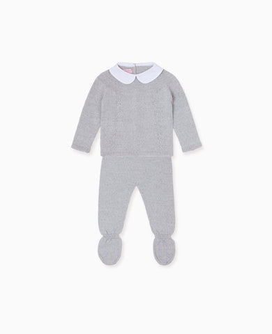 Light Grey Melange Florentina Merino Baby Girl Knitted Set