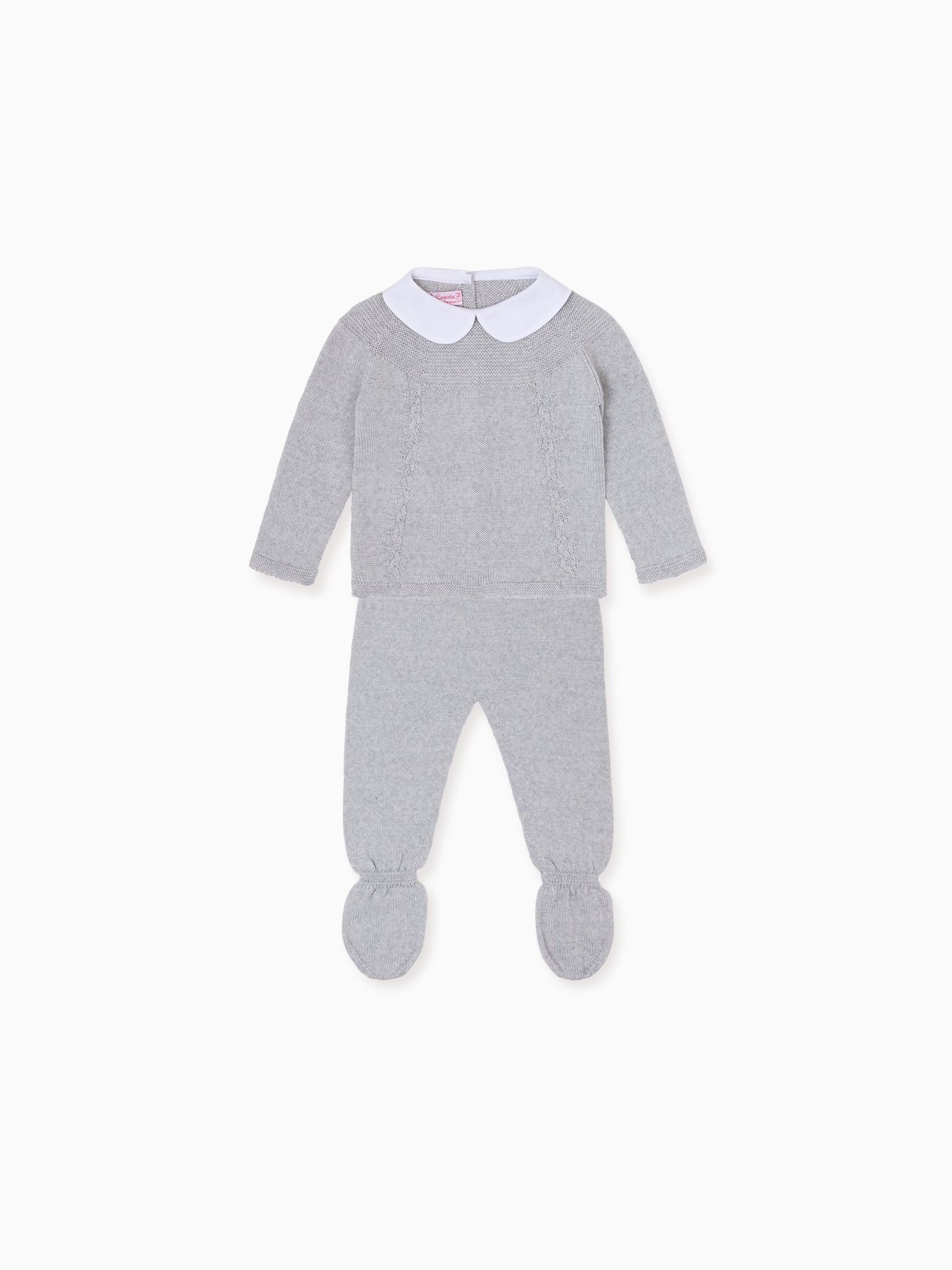 Light Grey Melange Florentina Merino Baby Girl Knitted Set