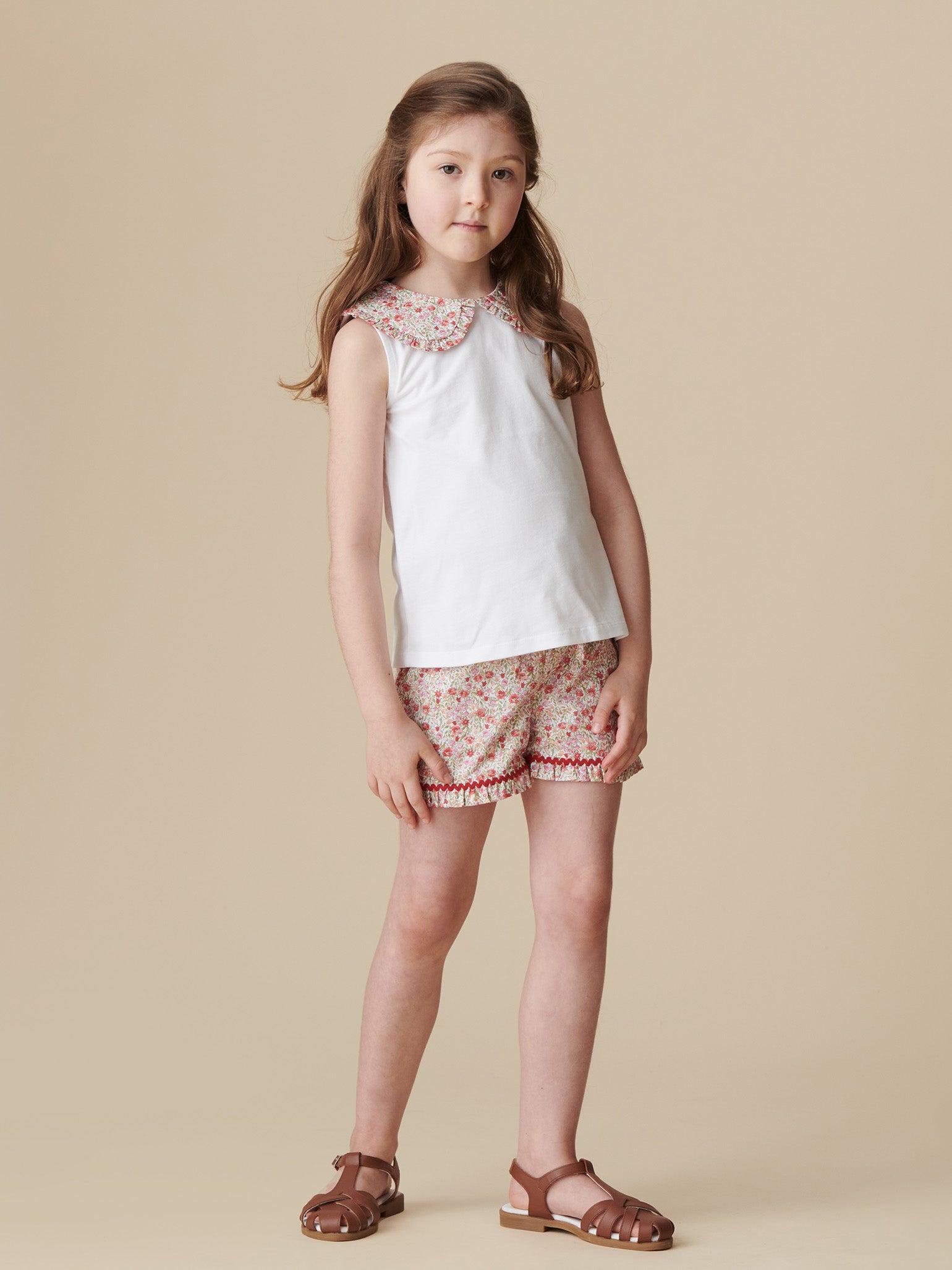 Red Floral Flores Cotton Girl Shorts