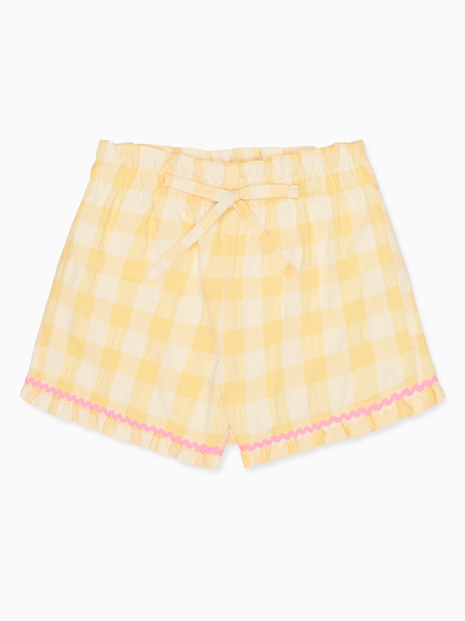 Yellow Gingham Flores Cotton Girl Shorts