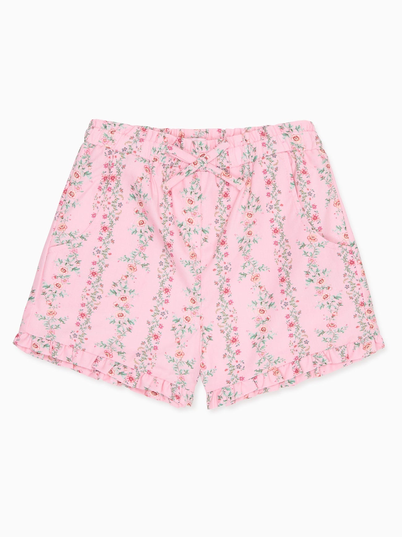 Pink Garland Trellis Flores Cotton Girl Shorts