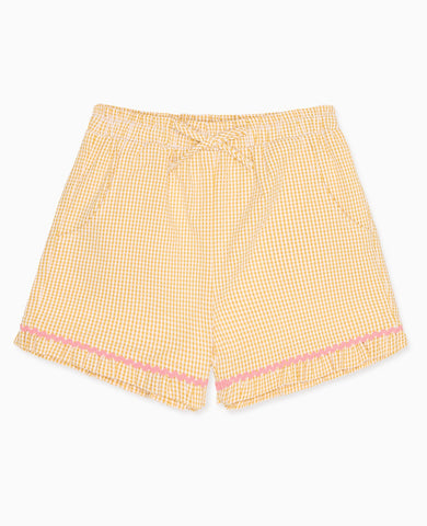 Yellow Gingham Flores Cotton Girl Shorts