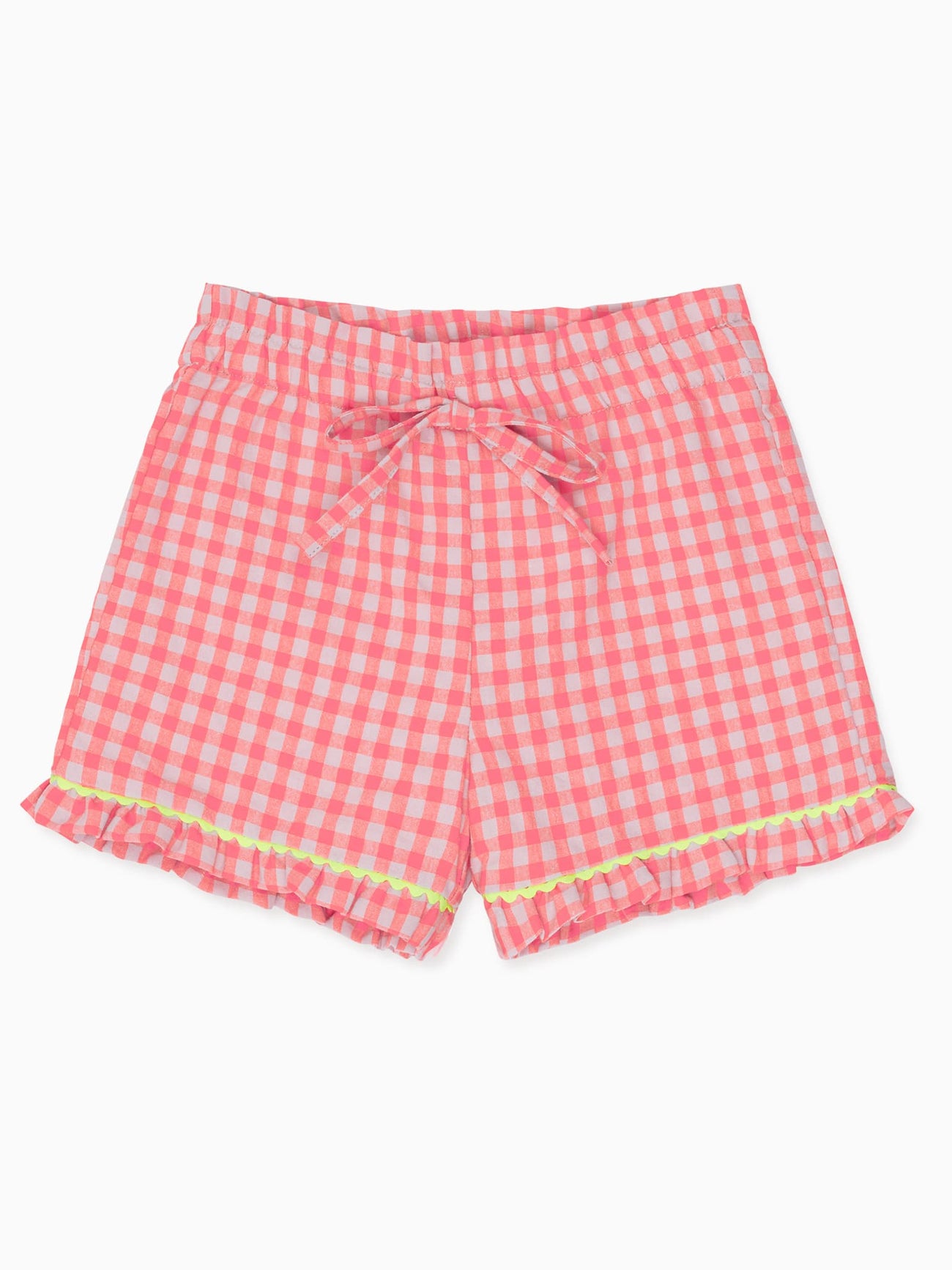 Pink Gingham Flores Girl Cotton Shorts