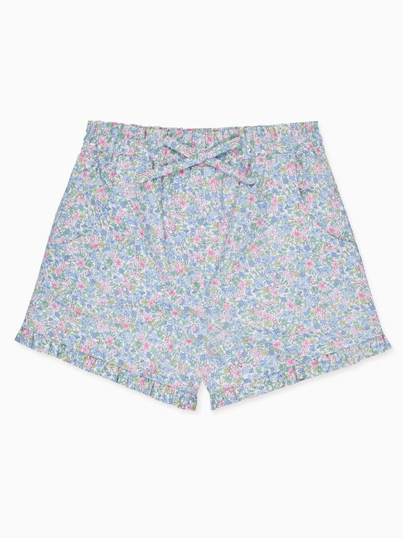Light Blue Floral Flores Cotton Girl Shorts
