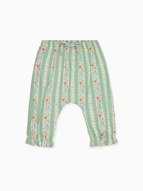 Sage Floral Stripe Forna Baby Girl Trousers