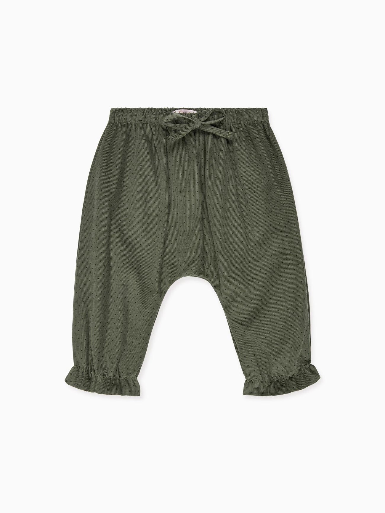 Olive Polka Dot Forna Corduroy Baby Girl Trousers