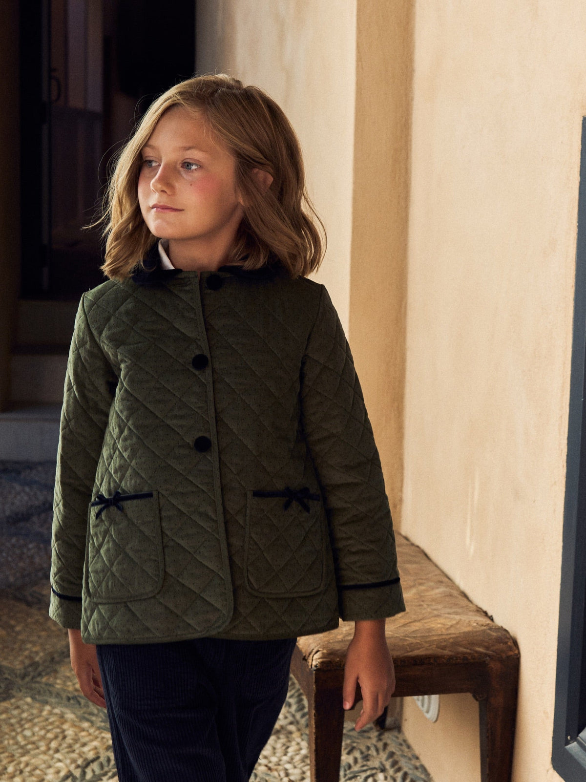 Olive Polka Dot Gabriella Girl Jacket