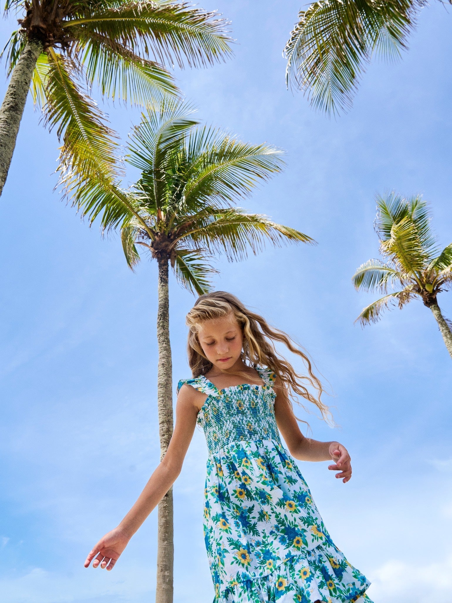 Green Floral Georgia Girl Hand-Smocked Dress