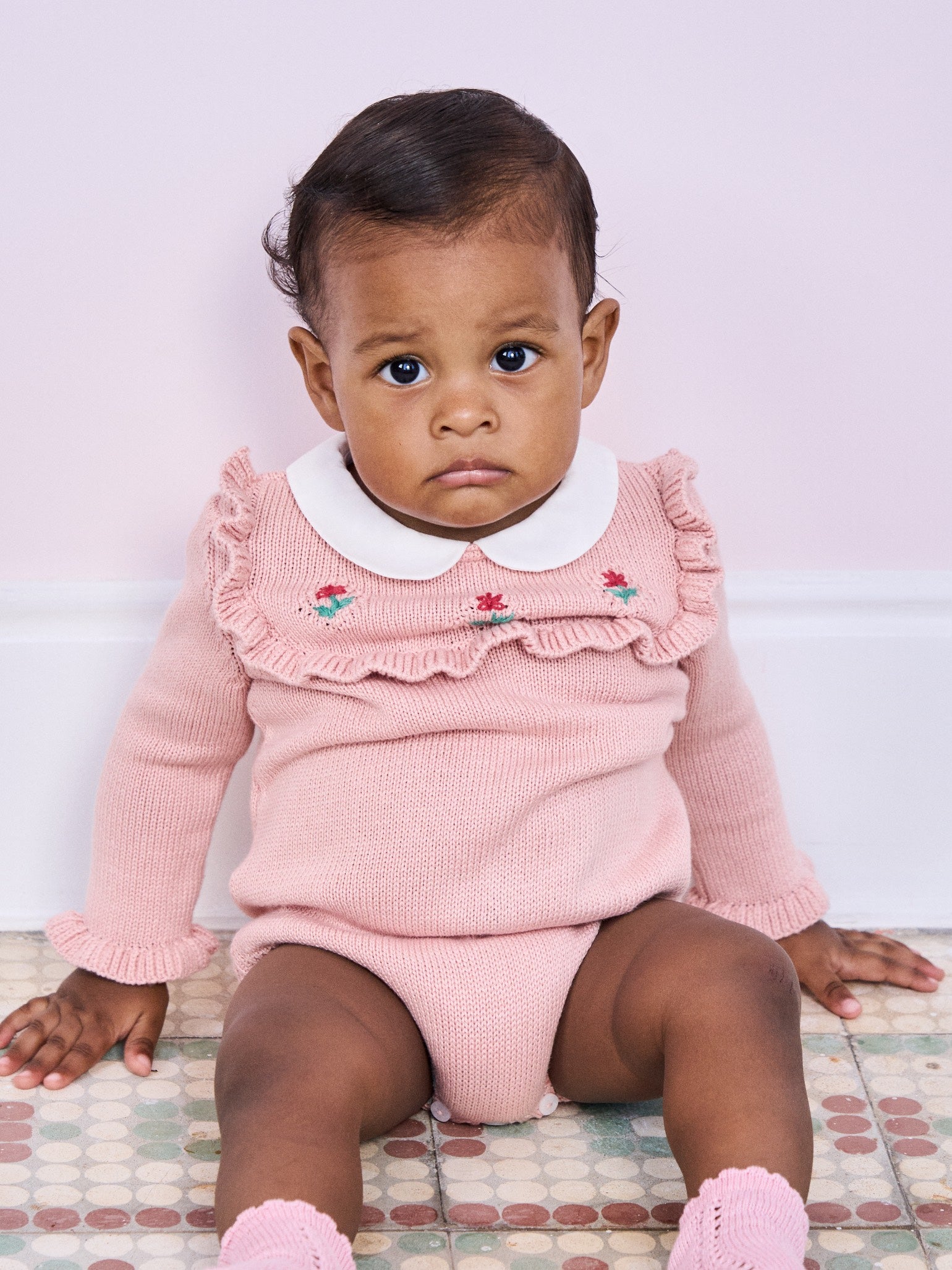 Dusty Pink Ginia Cotton Baby Girl Knitted Romper