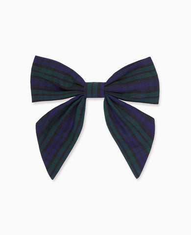 Navy Check Girl Large Bow Clip