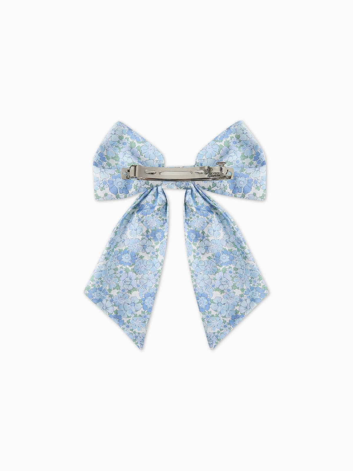 Blue Floral Girl Large Long Bow Clip