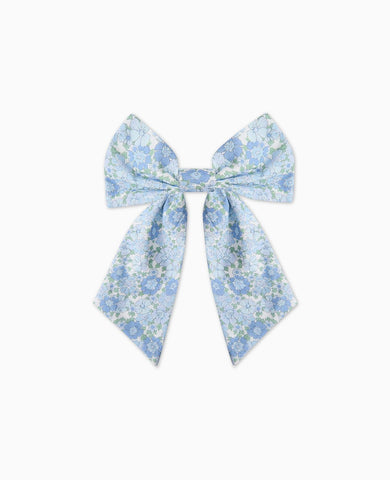Blue Floral Girl Large Long Bow Clip