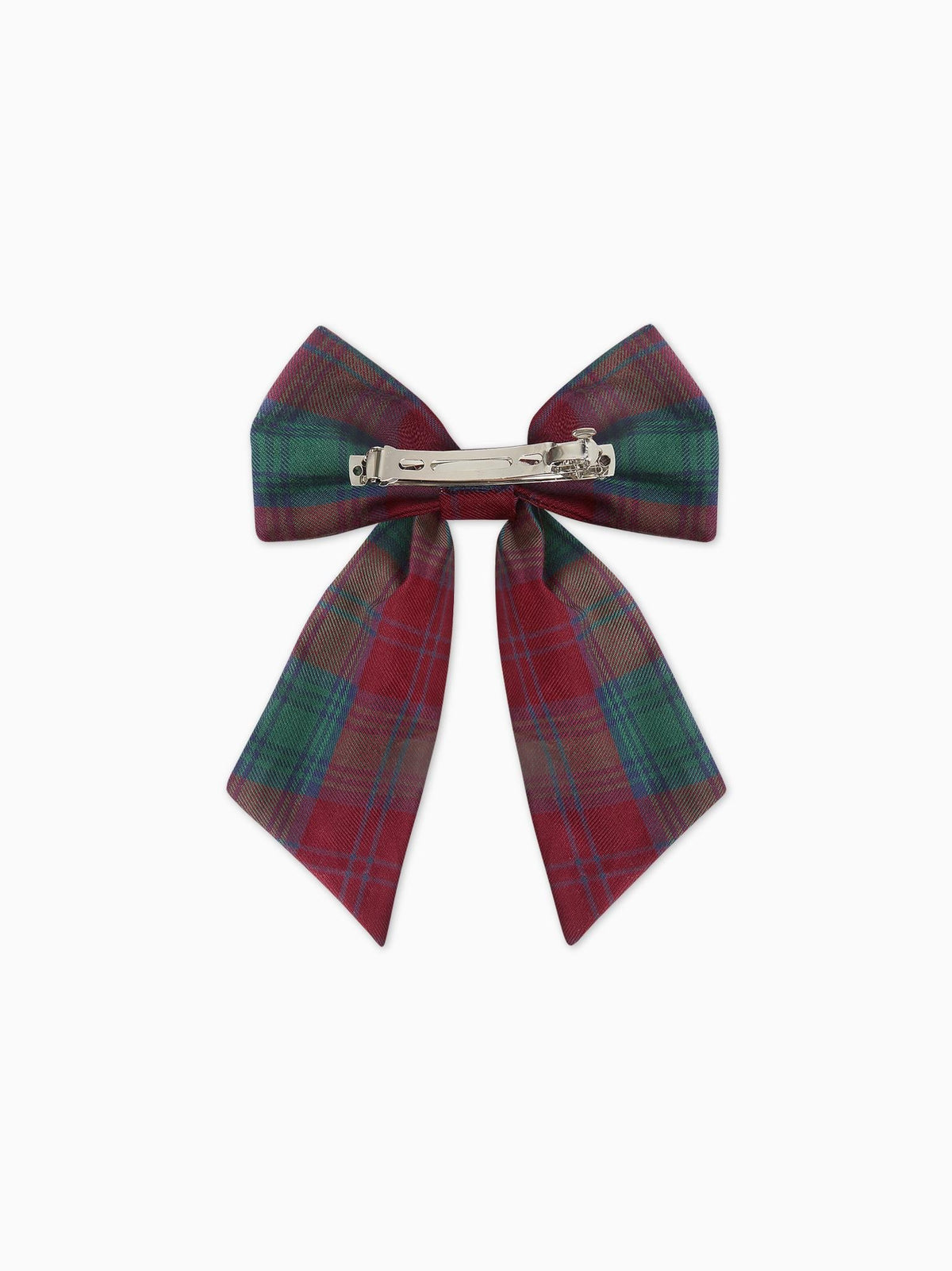 Green Tartan Girl Large Long Bow Clip