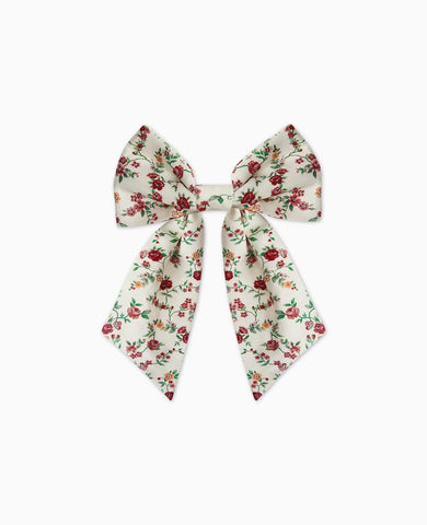 Ivory Floral Girl Large Long Bow Clip