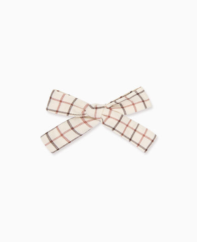 Caramel Check Girl Soft Ribbon Bow Clip
