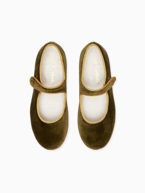 Olive Velvet Girl Mary Jane Shoes