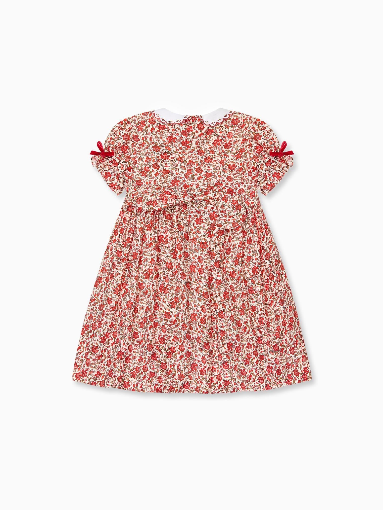 Red Floral Gisela Girl Hand-Smocked Dress