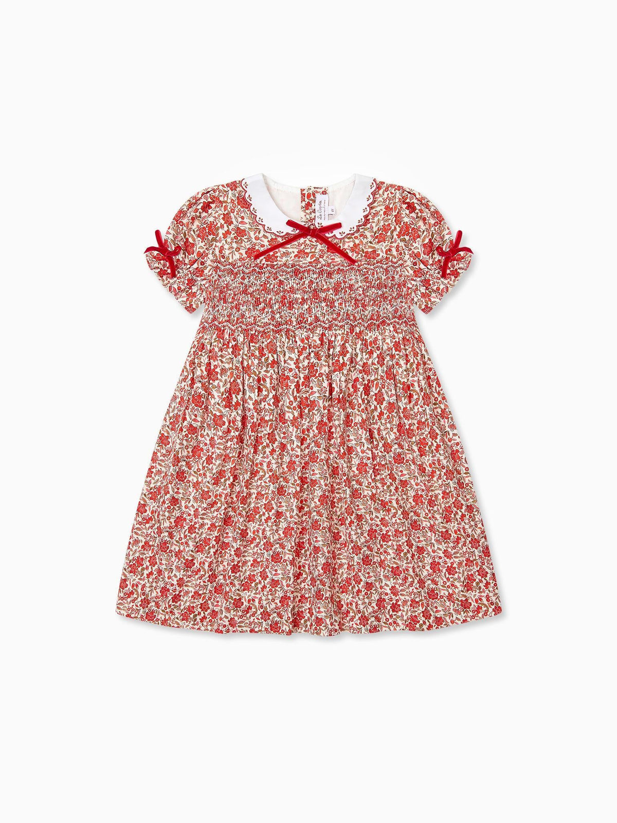 Red Floral Gisela Girl Hand-Smocked Dress