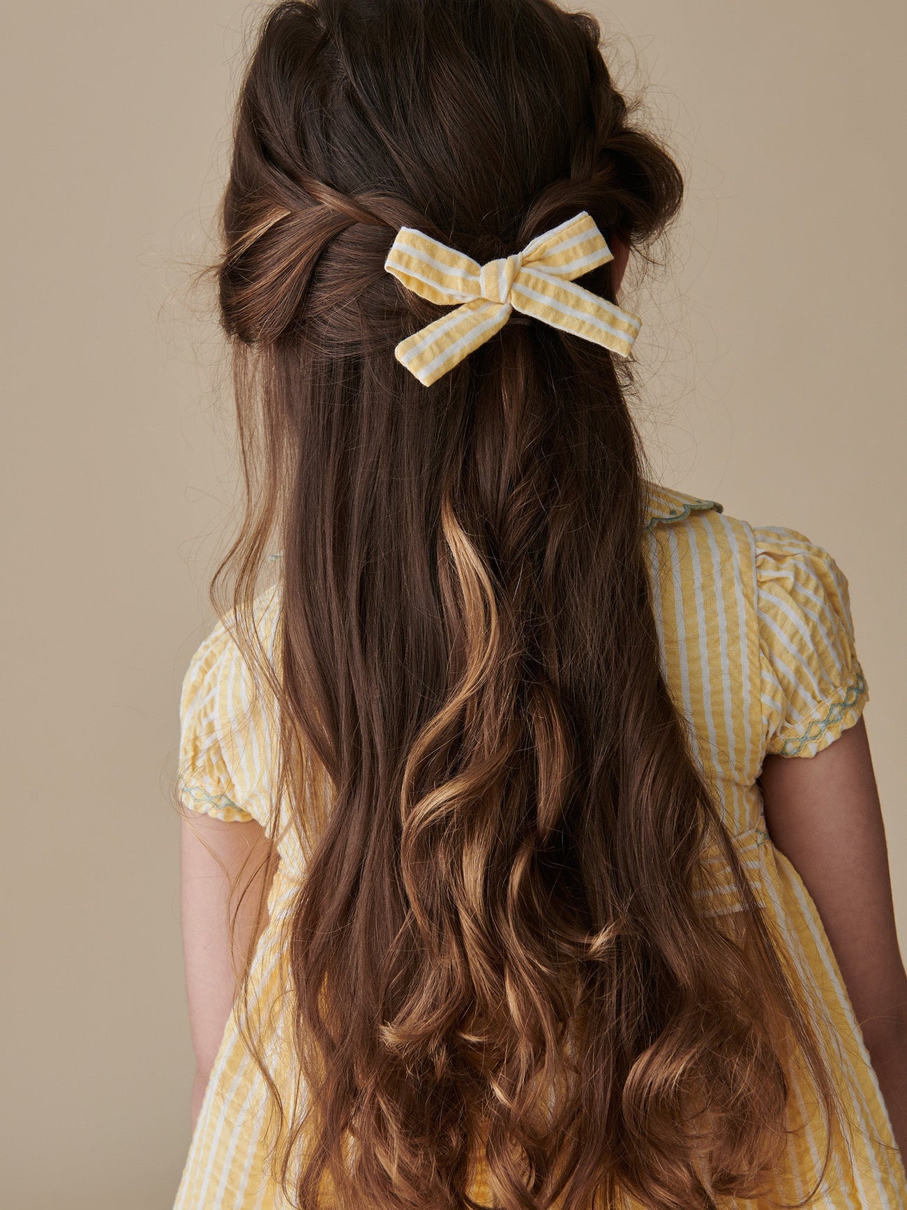 Lemon Stripe Girl Soft Ribbon Bow Clip