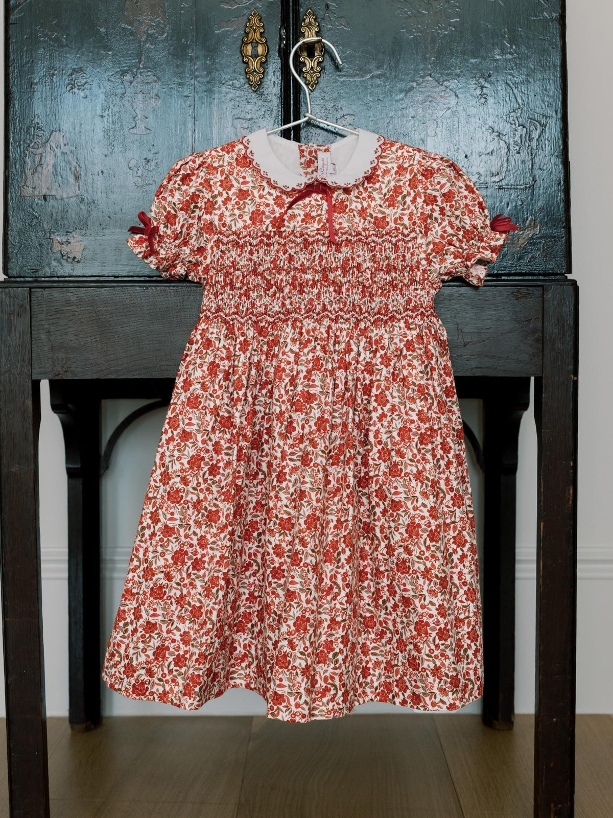 Red Floral Gisela Girl Hand-Smocked Dress