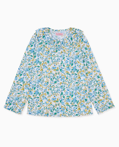 Blue Floral Graciana Girl Cotton Shirt