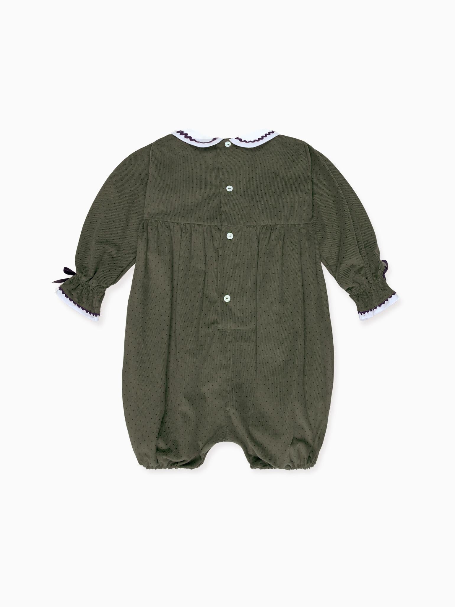 Olive Polka Dot Granada Corduroy Baby Girl Romper