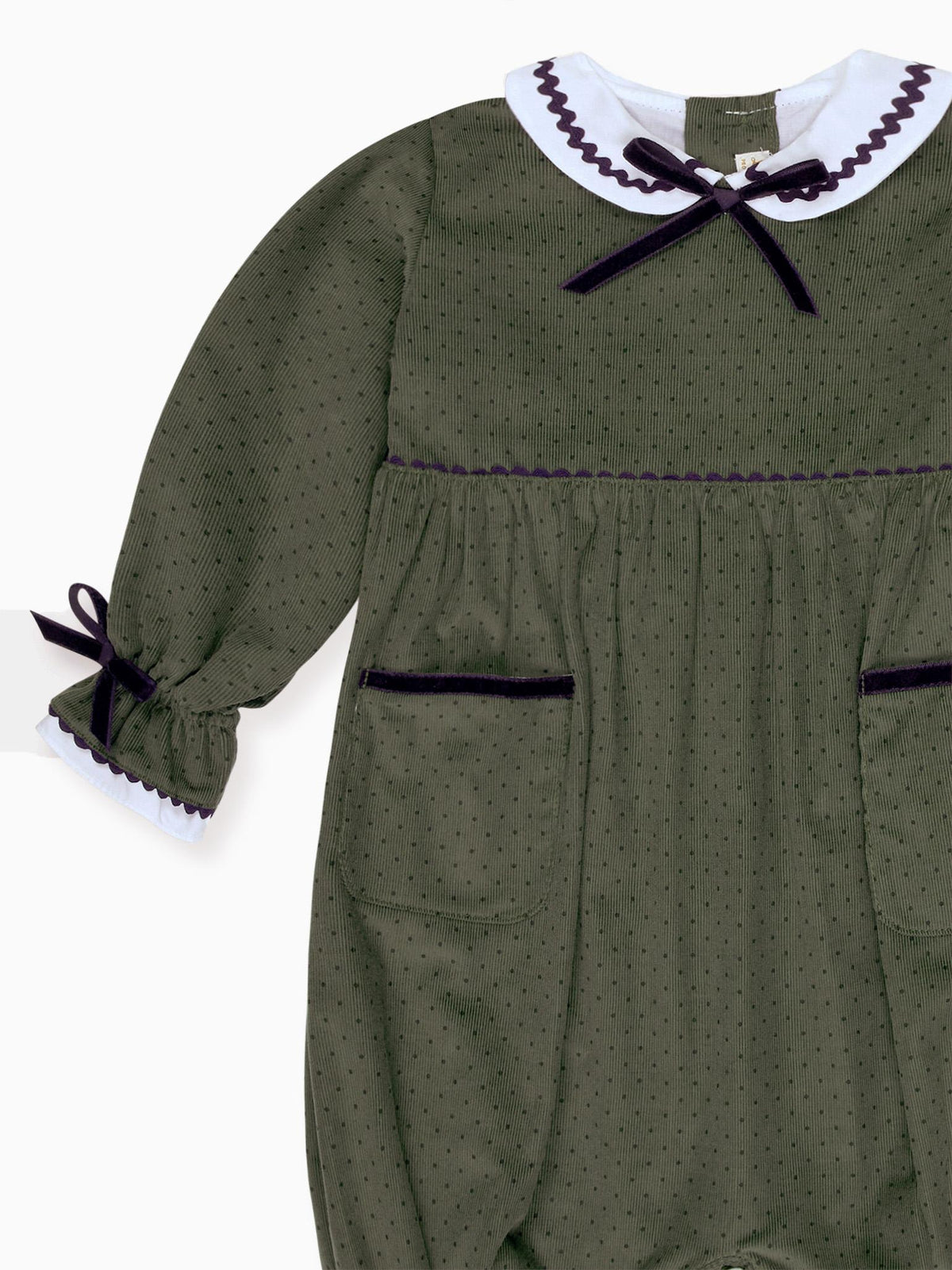 Olive Polka Dot Granada Corduroy Baby Girl Romper