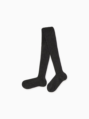 Dark Grey Melange Ribbed Kids Tights